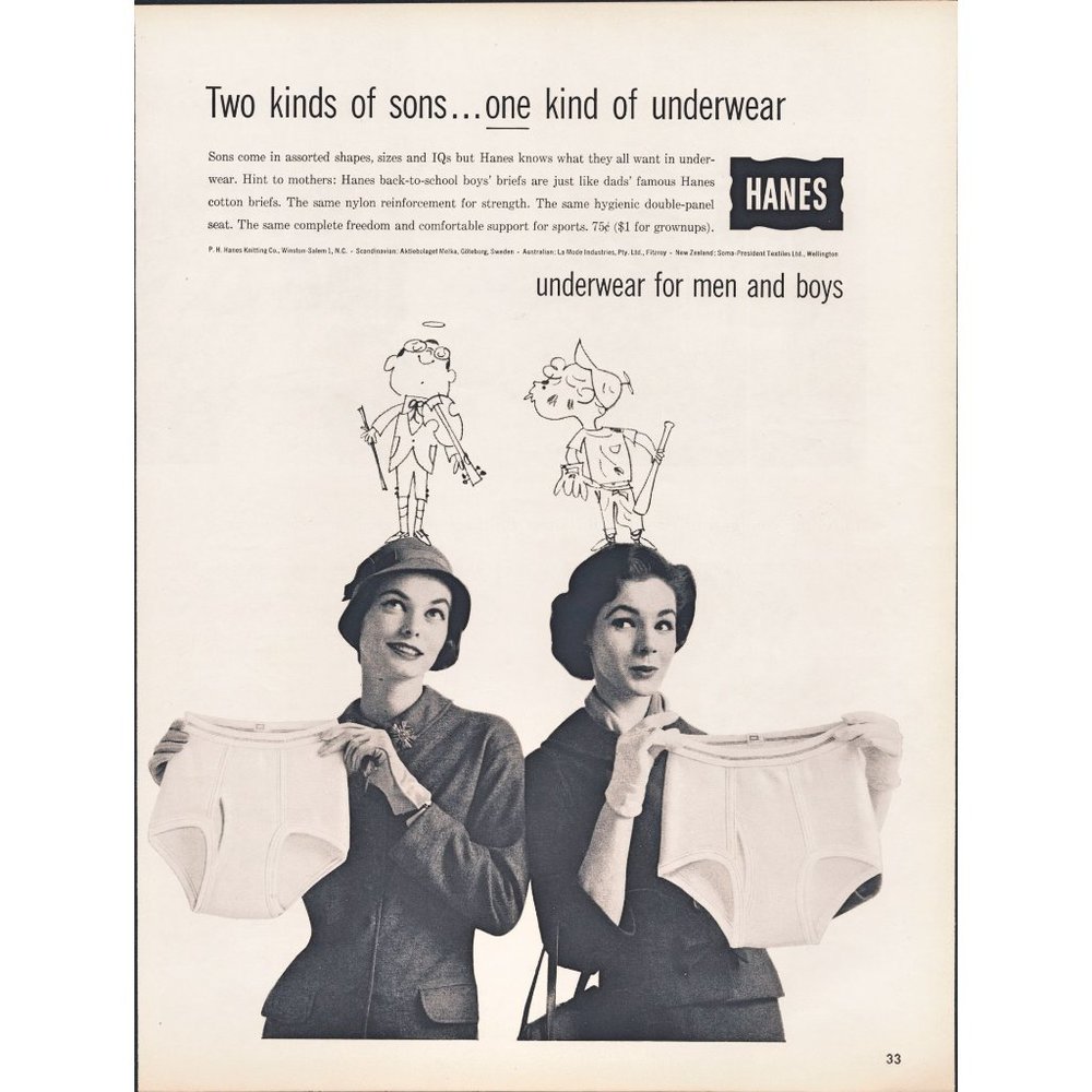 1959 Hanes Underwear for Men and Boys Vintage Print Ad Moms Laundry Wall Photo